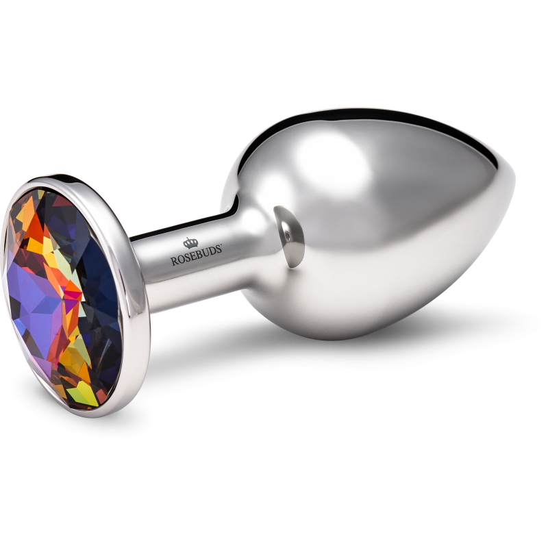 Plug Anal Rosebud En Acier Inoxydable Argenté - Taille S (70x28 Mm) - Stimulant, Avec Pochette Velours - Neuf